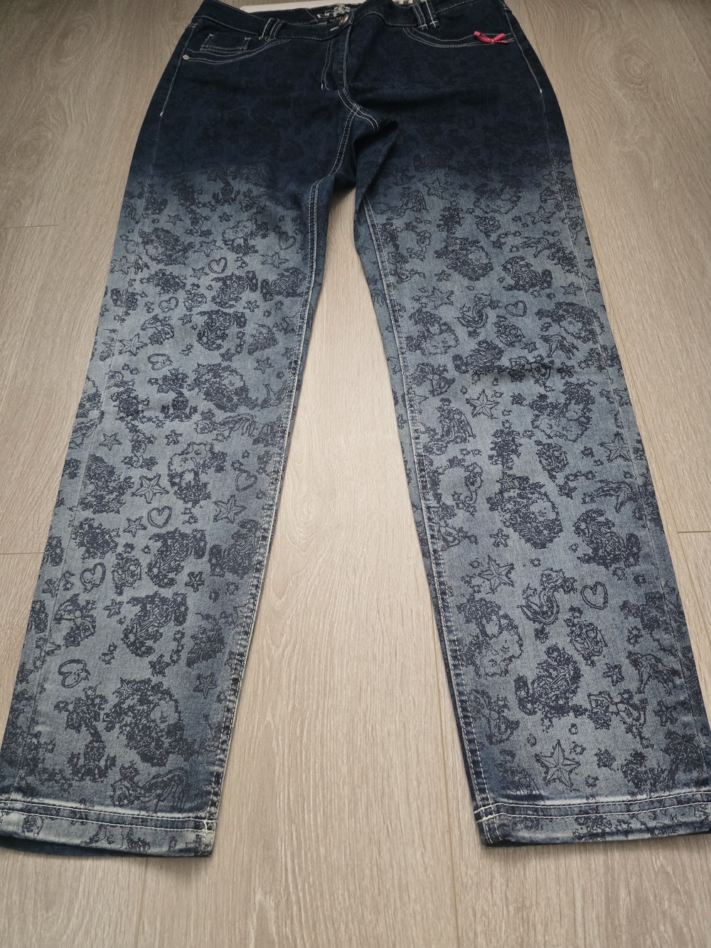Sportalm Dark Blue Patterned Jeans with Pink Bow Size 42(eur) - Picture 7 of 11
